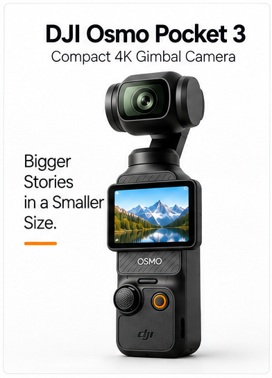 DJI Osmo Pocket 3 Standard - 3-Axis Stabilized 4K Handheld Camera with Rotatable Touchscreen - Gray