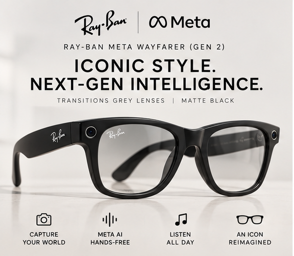 Ray-Ban Meta - Wayfarer (Gen 2) glasses with Meta AI-Transitions Grey lenses -Matte Black