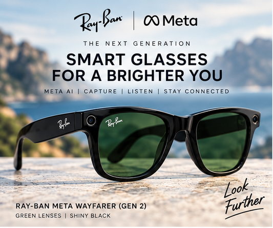 Ray-Ban Meta - Wayfarer (Gen 2) glasses with Meta AI, Audio, Photo, Video Compatability - Green lenses - Shiny Black