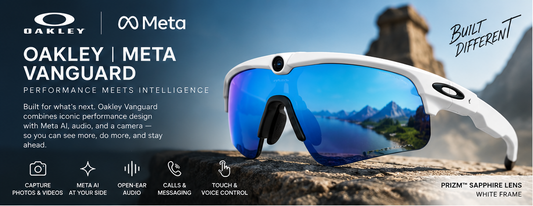 Oakley | Meta Vanguard with Meta AI, Audio, Photo, Video Compatibility - White, Prizm™ Sapphire