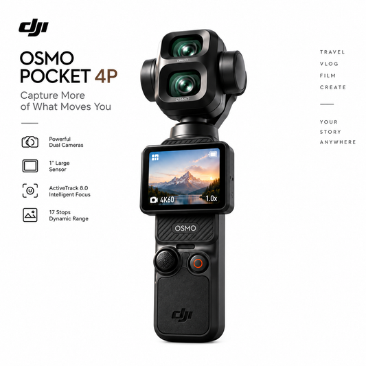 DJI Osmo Pocket 4P Vlog Combo – 4K Dual-Lens Gimbal Camera with DJI Mic Mini 2, Fill Light & Wide-Angle Lens