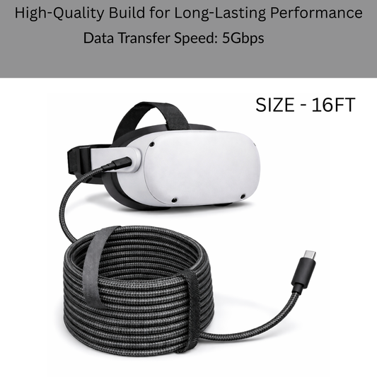5Gbps VR Link Cable 16FT USB-C to USB-C for Meta Quest Series & Pico 4 – PC, Laptop, Tablet & Mobile Compatible