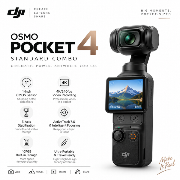 DJI Osmo Pocket 4 Standard Combo – 4K Gimbal Camera with 1-Inch CMOS Sensor
