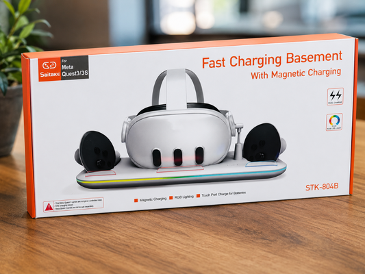 Saiitake STK-804B Fast Magnetic Charging Dock with RGB Lighting for Meta Quest 3 & Meta Quest 3S | Dual Controller & Headset Charging Station