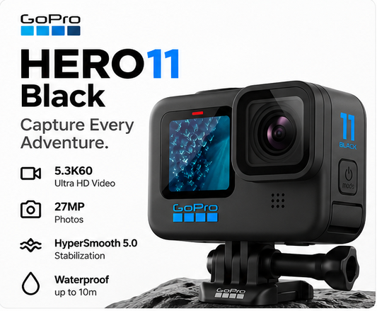GoPro HERO11 - Waterproof Action Camera with 5.3K60 Ultra HD Video, 27MP Photos, 1/1.9" Image Sensor, Live Streaming (Black)