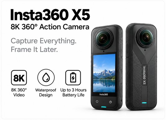 Insta360 X5 8K 360° Action Camera — Waterproof with 3-Hour Battery