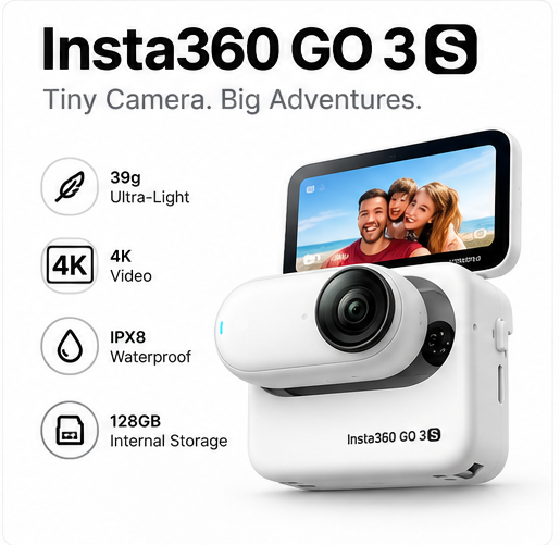 Insta360 GO 3S 4K Standard Edition Action Camera - White Arctic, 128 GB
