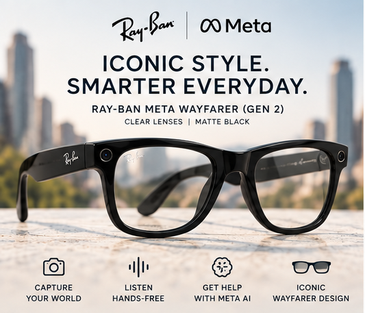 Ray-Ban Meta - Wayfarer (Gen 2) glasses with Meta AI, Audio, Photo, Video Compatability - Clear lenses - Matte Black