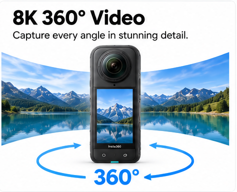 Insta360 X5 8K 360° Action Camera — Waterproof with 3-Hour Battery