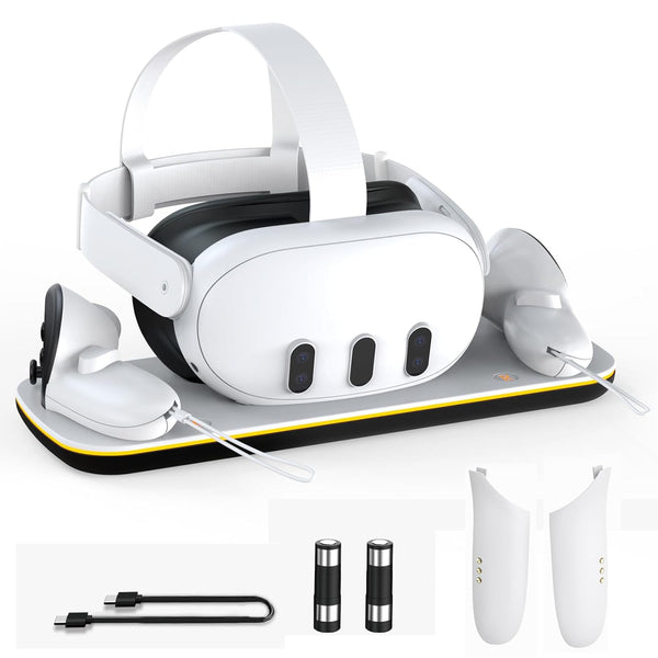 Meta Quest 3 Charging Dock Station Compatible with Oculus Meta 3 Headset and Controllers, Fast VR Charging Station with LED Light