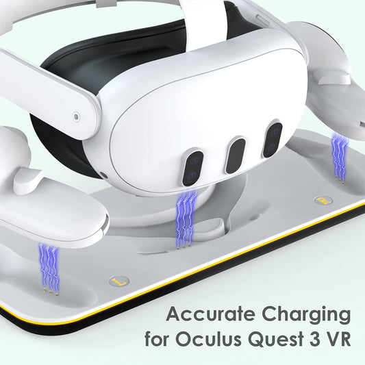 Meta Quest 3 Charging Dock Station Compatible with Oculus Meta 3 Headset and Controllers, Fast VR Charging Station with LED Light
