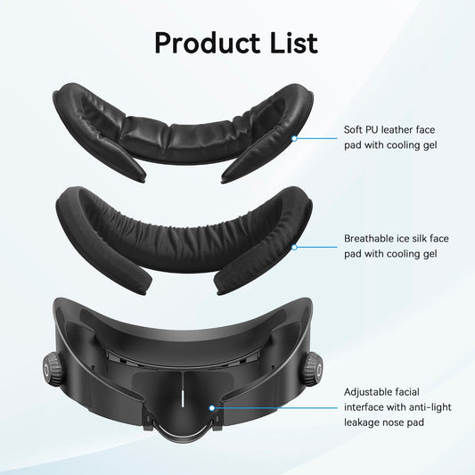 AMVR Upgraded Facial Interface for Meta Quest 3 – Adjustable Depth with PU Leather & Ice Silk Cotton Foam Pads