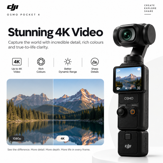 DJI Osmo Pocket 4 Creator Combo – 6K Gimbal Camera with DJI Mic 3 & Wide-Angle Lens