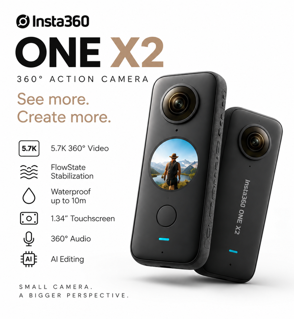 Insta360 ONE X2 360° Waterproof Action Camera – 5.7K 360° Video & FlowState Stabilization