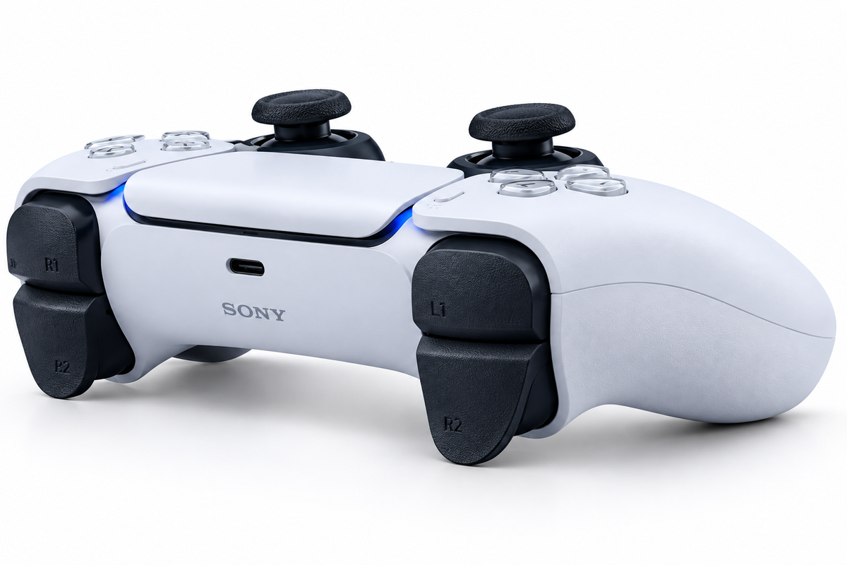 Sony DualSense PS5 controller rear view with adaptive triggers