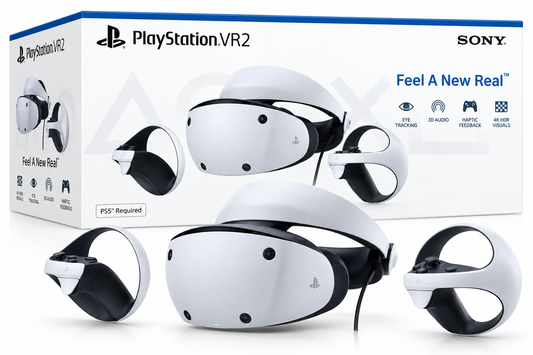 Sony PlayStation VR2 virtual reality headset with Sense controllers and retail box