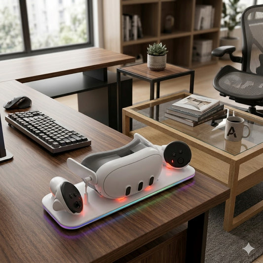 Meta Quest 3 RGB Horizontal Charging Station (White Edition)