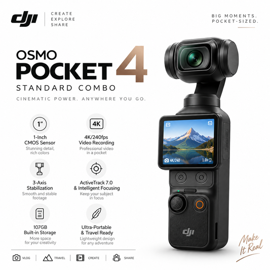DJI Osmo Pocket 4 Standard Combo – 4K Gimbal Camera with 1-Inch CMOS Sensor