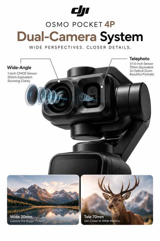 DJI Osmo Pocket 4P [Black 128GB] – Dual-Lens Cinematic Pocket Gimbal Camera